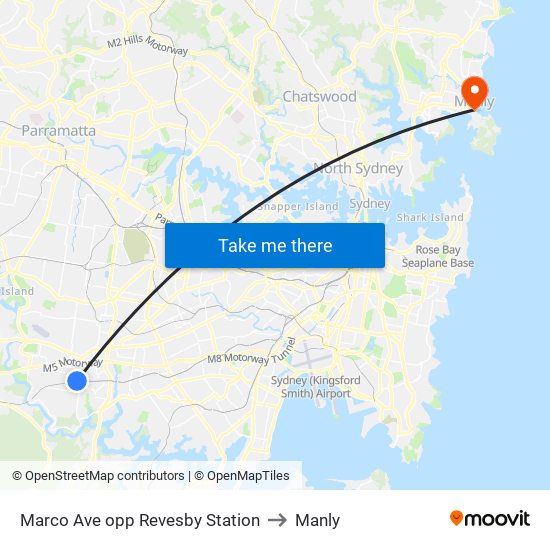 Marco Ave opp Revesby Station to Manly map