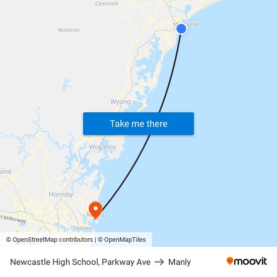 Newcastle High School, Parkway Ave to Manly map