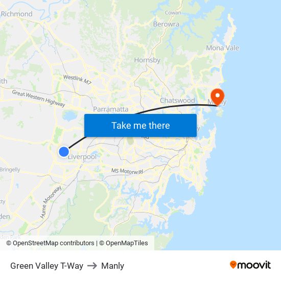 Green Valley T-Way to Manly map