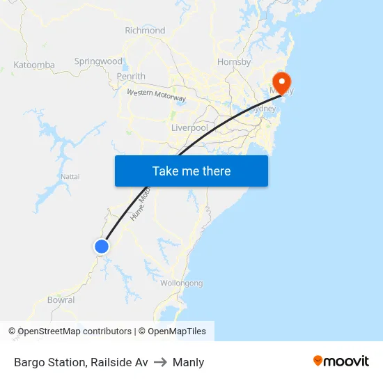Bargo Station, Railside Av to Manly map