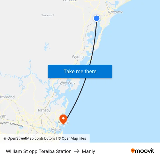 William St opp Teralba Station to Manly map