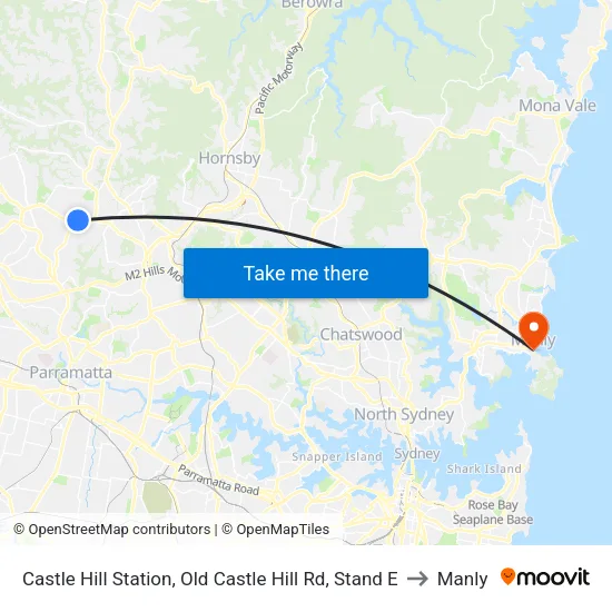 Castle Hill Station, Old Castle Hill Rd, Stand E to Manly map