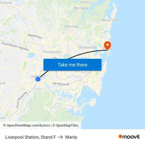 Liverpool Station, Stand F to Manly map