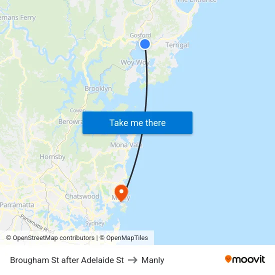 Brougham St after Adelaide St to Manly map
