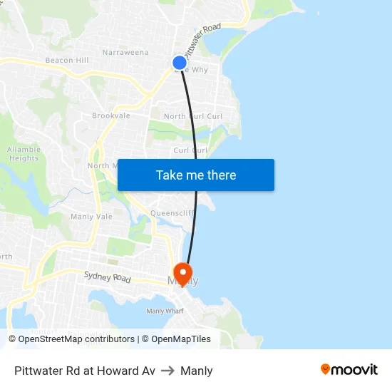 Pittwater Rd at Howard Av to Manly map