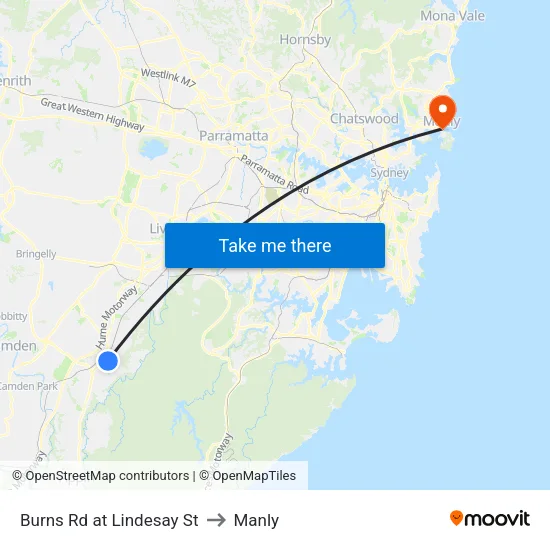Burns Rd at Lindesay St to Manly map