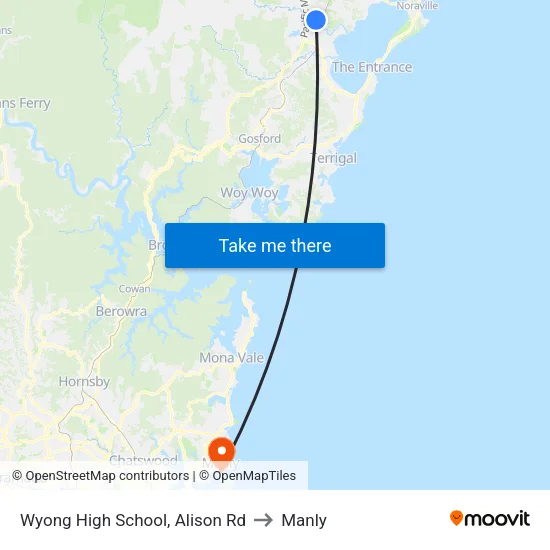 Wyong High School, Alison Rd to Manly map