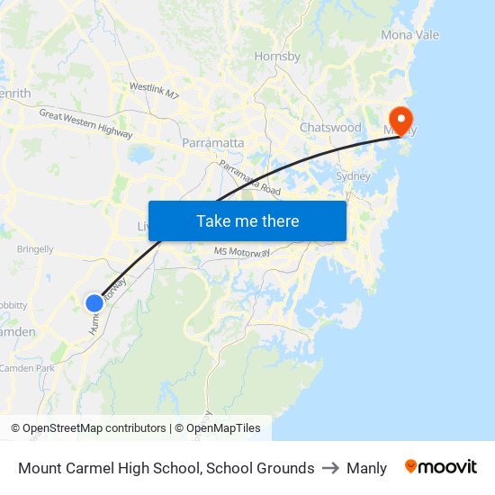 Mount Carmel High School, School Grounds to Manly map