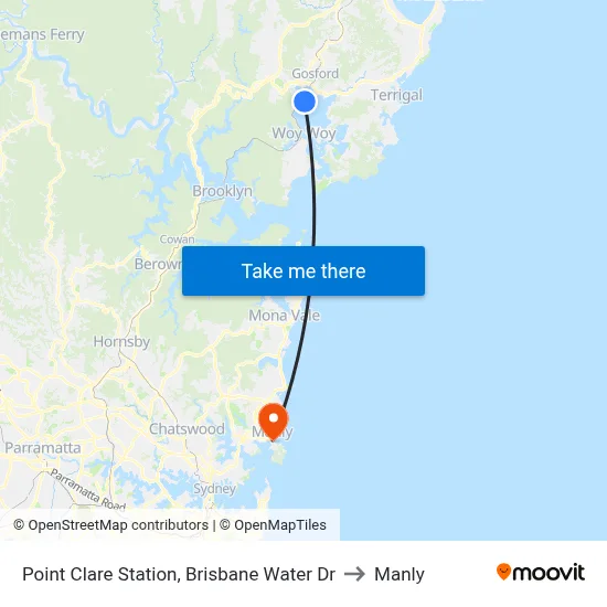 Point Clare Station, Brisbane Water Dr to Manly map