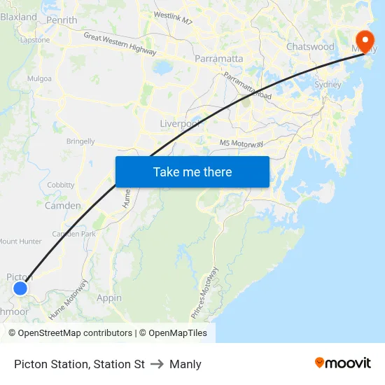 Picton Station, Station St to Manly map