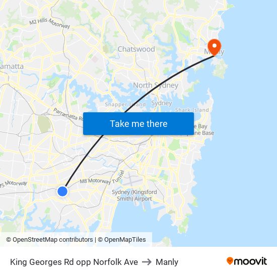 King Georges Rd opp Norfolk Ave to Manly map