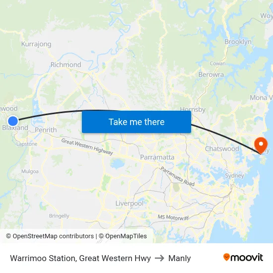 Warrimoo Station, Great Western Hwy to Manly map