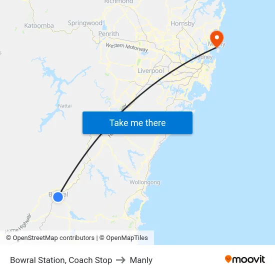 Bowral Station, Coach Stop to Manly map