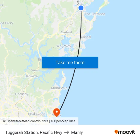 Tuggerah Station, Pacific Hwy to Manly map