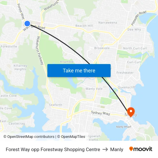 Forest Way opp Forestway Shopping Centre to Manly map
