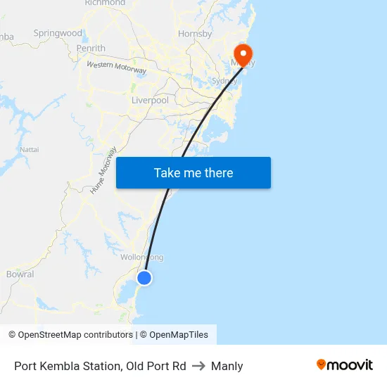 Port Kembla Station, Old Port Rd to Manly map