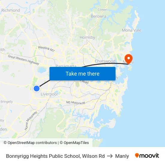 Bonnyrigg Heights Public School, Wilson Rd to Manly map