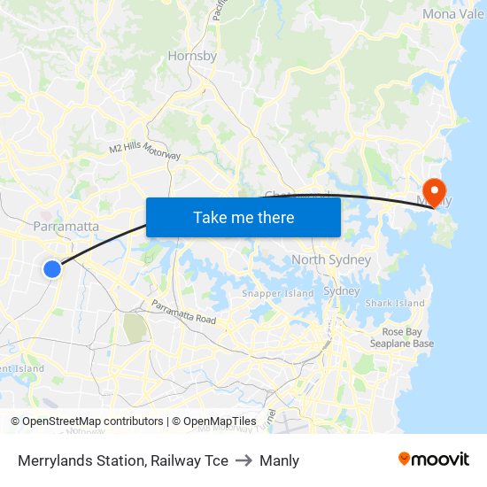 Merrylands Station, Railway Tce to Manly map