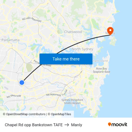 Chapel Rd opp Bankstown TAFE to Manly map