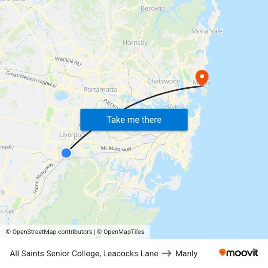 All Saints Senior College, Leacocks Lane to Manly map