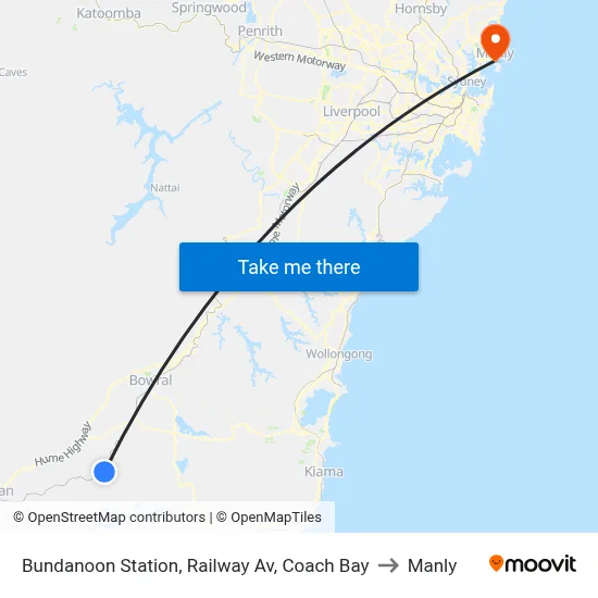 Bundanoon Station, Railway Av, Coach Bay to Manly map