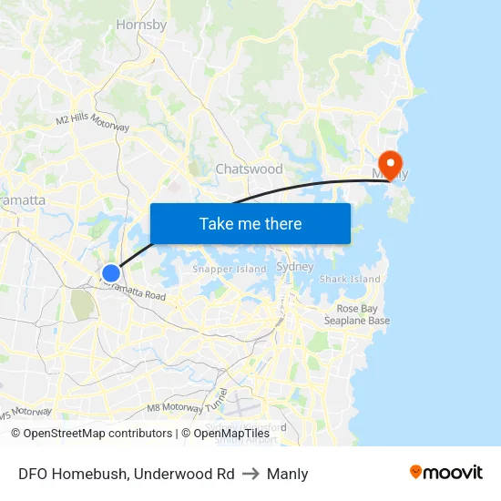 DFO Homebush, Underwood Rd to Manly map