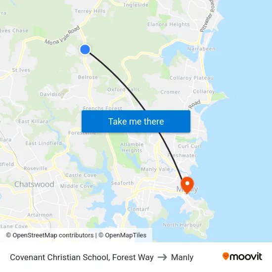 Covenant Christian School, Forest Way to Manly map