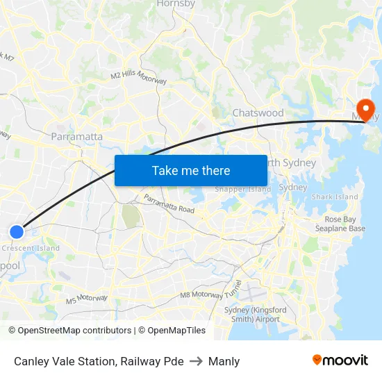 Canley Vale Station, Railway Pde to Manly map