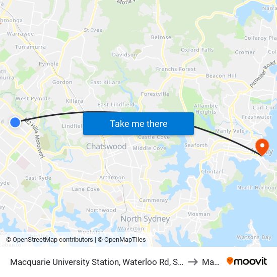 Macquarie University Station, Waterloo Rd, Stand A to Manly map