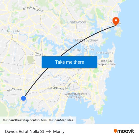 Davies Rd at Nella St to Manly map