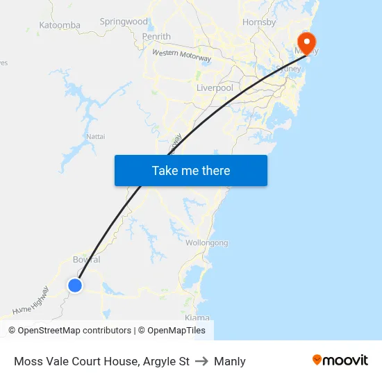 Moss Vale Court House, Argyle St to Manly map
