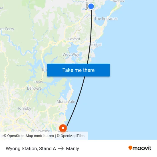 Wyong Station, Stand A to Manly map