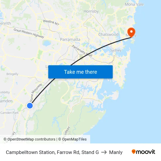 Campbelltown Station, Farrow Rd, Stand G to Manly map