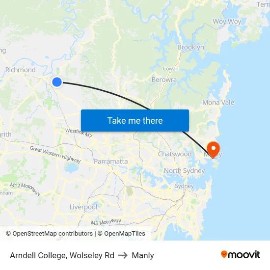 Arndell College, Wolseley Rd to Manly map