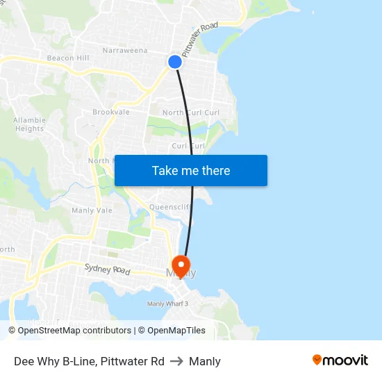 Dee Why B-Line, Pittwater Rd to Manly map
