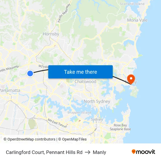 Carlingford Court, Pennant Hills Rd to Manly map
