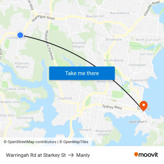 Warringah Rd at Starkey St to Manly map