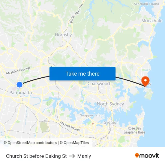 Church St before Daking St to Manly map