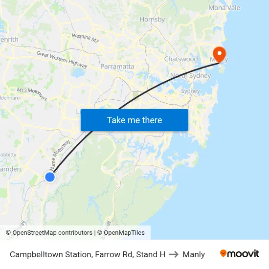 Campbelltown Station, Farrow Rd, Stand H to Manly map