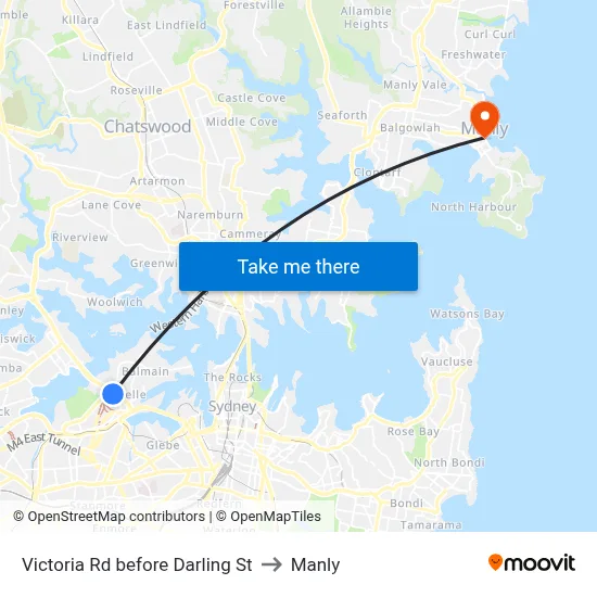Victoria Rd before Darling St to Manly map