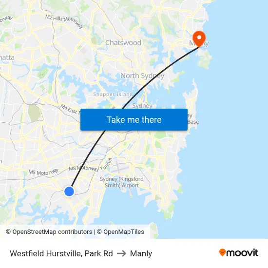 Westfield Hurstville, Park Rd to Manly map