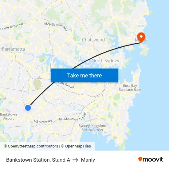 Bankstown Station, Stand A to Manly map