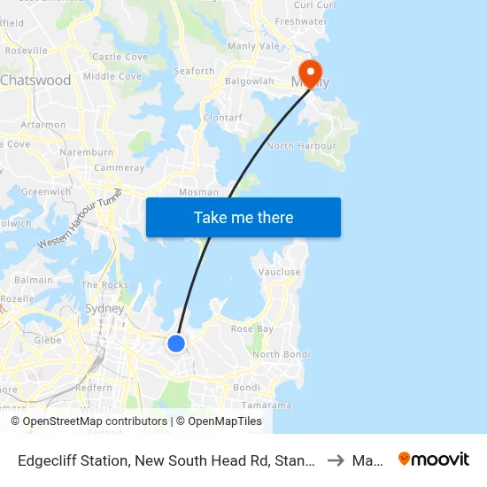 Edgecliff Station, New South Head Rd, Stand N to Manly map
