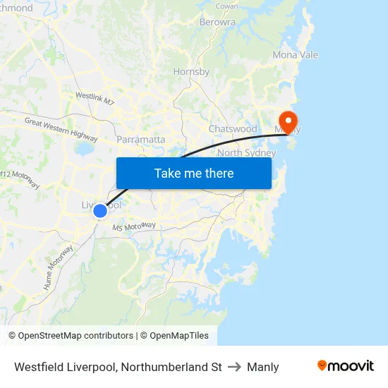 Westfield Liverpool, Northumberland St to Manly map