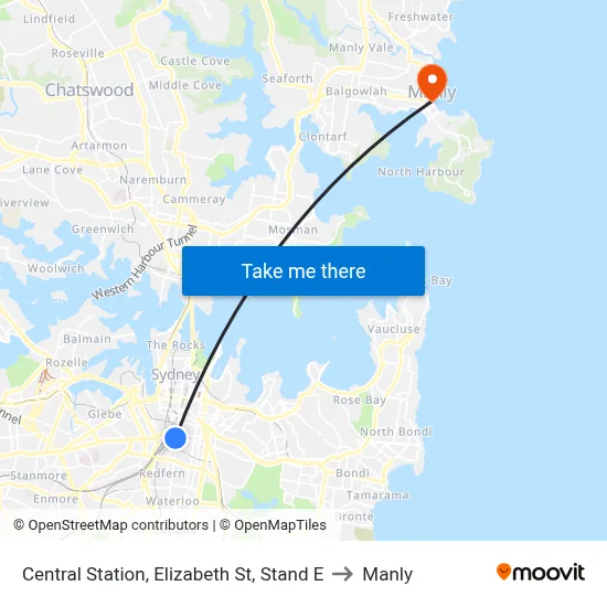 Central Station, Elizabeth St, Stand E to Manly map