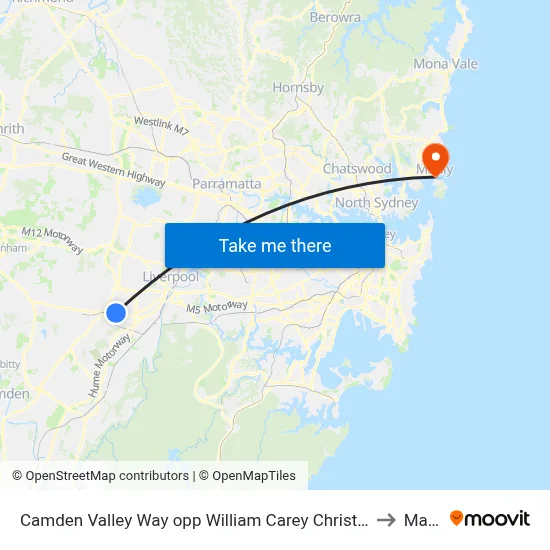 Camden Valley Way opp William Carey Christian School to Manly map