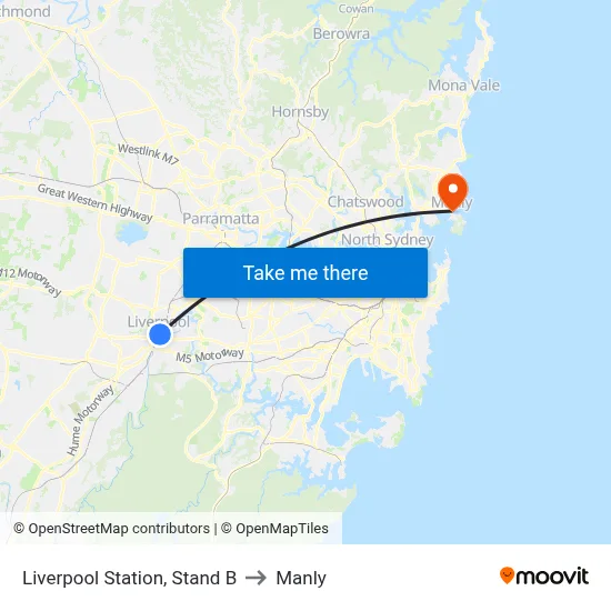 Liverpool Station, Stand B to Manly map
