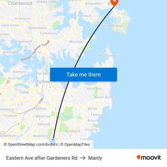 Eastern Ave after Gardeners Rd to Manly map