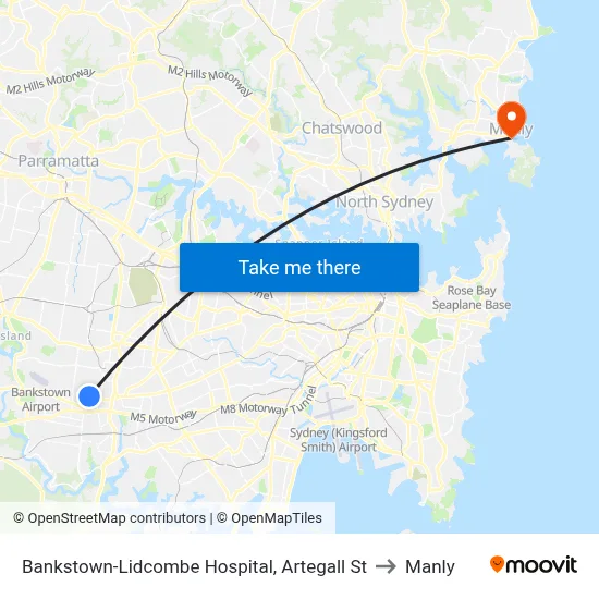 Bankstown-Lidcombe Hospital, Artegall St to Manly map