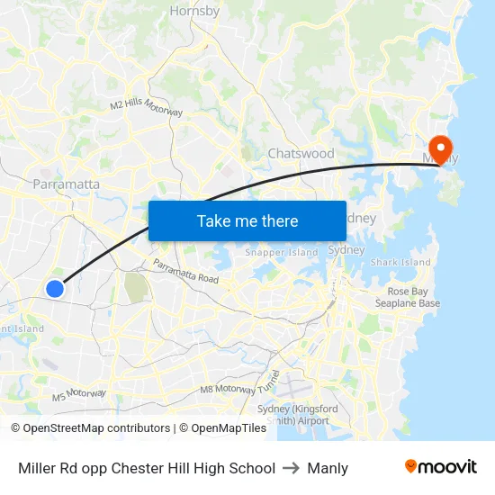 Miller Rd opp Chester Hill High School to Manly map